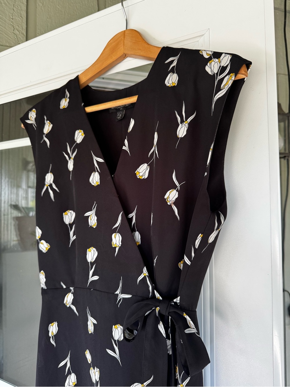 Black Floral Wrap Dress with White & Yellow Tulips